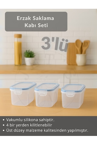 3'lü Set Erzak Kabı Vakumlu Hava Almaz Bpa Free Kilitlenebilir Bakliyat Kabı 1,25 L Şeffaf