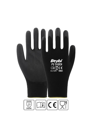 Beybi 7 Beden 12li Paket Poliüretan Kaplı Pu Touch Siyah Montaj Eldiven En388 3121x Çok Renkli