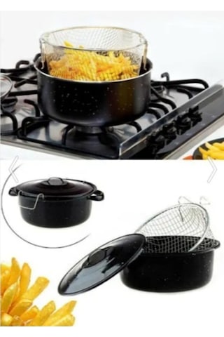 Siyah Fritöz Patates Süzgeç Sepetli Yanmaz Yapışmaz Kızartma Tenc Siyah Fritöz Patates Süzgeç Sepetli Yanmaz Yapışmaz Kızartma Tenc