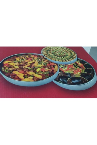 Paslanmaz Çelik 3 Lü Fırın Tepsisi Üçlü Tepsi Gri