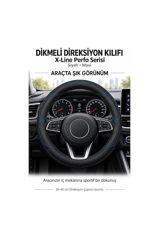 Trobus Peugeot Rifter 2024 Ve Sonrası Uyumlu Dikmeli Direksiyon Kılıfı X-line Perfo Siyah Mavi Siyah - Mavi