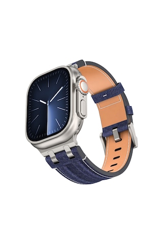 Apple Watch 42mm Uyumlu Krd-153 Kot Kumaş Tasarımlı Kordon - Siyah-mavi