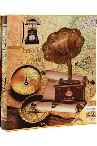 10x15 CM 600'lük Kutulu Gramafon Desenli Fotoğraf Albümü