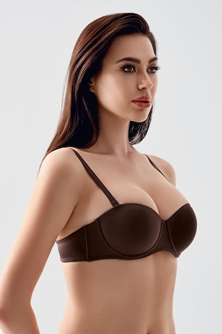 New Bra Kadın B Kap Desteksiz Çıkarılabilir Askılı Straplez Basic Sütyen Kahve 7050 Kahverengi