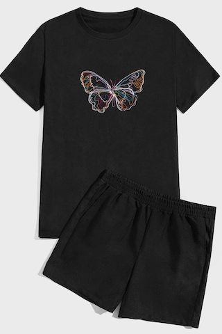 Uyguntarz Butterfly Baskı Şort Takım Siyah