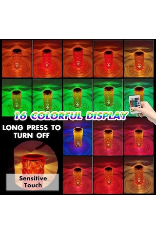 Dancemonkey 16 Renkli Kristal Gül Işık Masa Gece Lambası 07 2