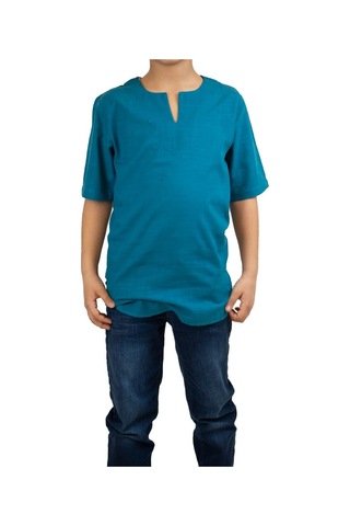 Eliş Şile Bezi Kısa Kol Şile Bezi Bisiklet Yaka Erkek Çocuk Tshirt Petrol 3053
