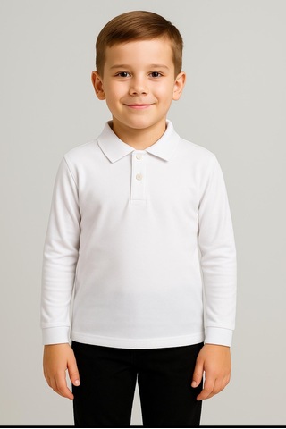 Gala Yakalı Düz Uzunkol Unisex Tişört BEYAZ