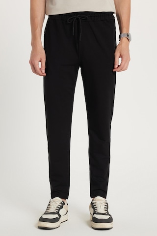 Tudors Unisex Standart Fit Pamuklu 2 İplik Fermuar Cepli Lastikli Bağlamalı Düz Paça Siyah Eşofman Altı-34068 Siyah