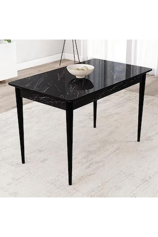 Lois Serisi Siyah Mermer Desen 72x112 Mdf Ahşap Ayaklı Kaliteli Sabit Yemek Masası