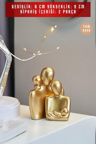 2 Li Gold Heykel Biblo Seti Dekoratif Süs Eşyası Dekoratif Masa Süsü Model 4 - Gold