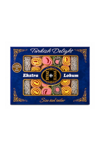Beyaz Elmas Kare Çeşnili Lokum 400 Gr - %100 Doğal Pancar Şekerli - Karışık Kuruyemişli Ve Meyve Aromalı Türk Lokumu