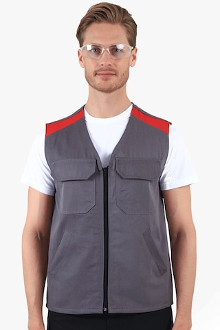V Yakalı Yelek Gri - Kırmızı