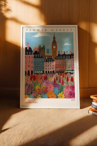 Londra İngiltere Çerçeveli Tablo Seyahat Severlere Salon Ve Ofis İçin Estetik Duvar Dekoru Travel Flower Market