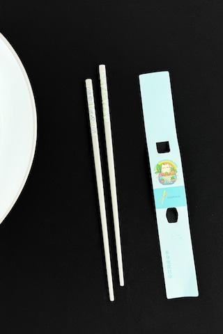 Desenli Figürlü Metal Chopstick Kum Rengi Beyaz