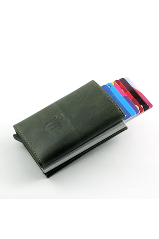 Ancora Leather Crazy Hakiki Deri Erkek Cüzdanı Mekanizmalı Yeşil