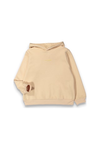 Erkek Çocuk Kapüşonlu Kalın Basic Sweatshirt Ekru