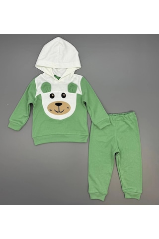 Erkek Çocuk Kapşonlu Ve Kulaklı Alt Üst İkili Gündelik Takım Yeşil