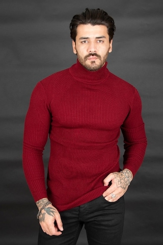 Deepsea Erkek Bordo Balıkçı Yaka Örme Kazak 2100015 Bordo