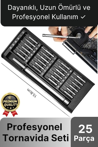 Premium Seri Kaliteli Kutulu Ergonomik Saatçi Bilgisayar Hassas Taşınabilir 25 Parça Tornavida Seti