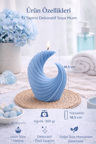 Dekoratif Lüks Soya Mum,el Yapımı Doğal Mum,uzun Yanma Süreli Modern Ev Hediyesi,ev Süsü Mavi 300 G Mavi
