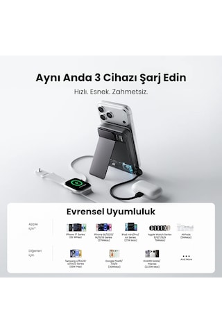 Sharge Icemag 3 Soğutucu Fanlı Standlı 10000 Mah Qi2 25w Magsafe Uyumlu Şeffaf Powerbank, Dahili Kablolu Hızlı Şarj Cihazı Siyah