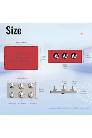 Pazly 500a Yüksek Güçlü Siyah Deniz Araç Bus Barı, 4x M8 2x M10 Bağlantılı Güç Dağıtım Bloku