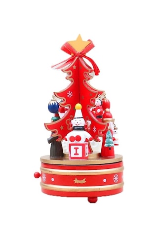 Novahub Noel Süsleri Ahşap Dönen Müzik Kutusu Kırmızı, Mikrofonlu Noel Ağacı Diğer