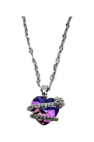 Arnes Jewelry Çelik Zirkon Taşlı Kalpli Kolye Gümüş