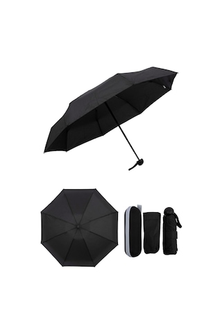 Marlux Mini Süper Çantalı Fermuarlı Kılıflı Rüzgar Koruma 8 Fiber Telli Şemsiye Marlux214ml Kapsül Şemsiye Siyah