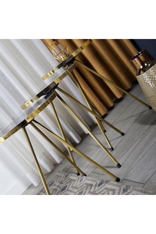 Zigon Sehpa 3'Lü Altın Metal Ayak Bendir Altın