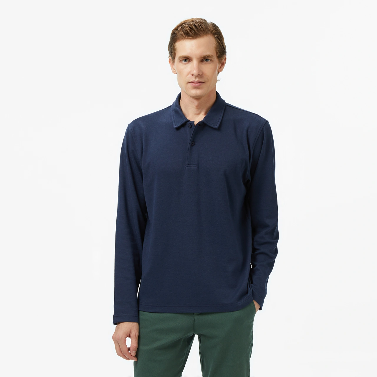 Nautica Erkek Lacivert Classic Fit Uzun Kollu Polo Yaka T-shirt Düz K57018t Lacivert