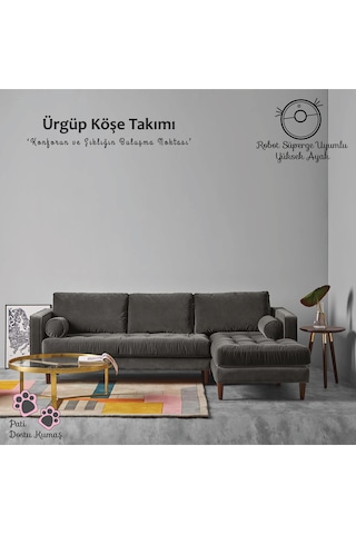 Ürgüp Modern Köşe Koltuk Takımı - Antrasit - Sağ Köşe-baby Face Yumuşak Kumaş Antrasit