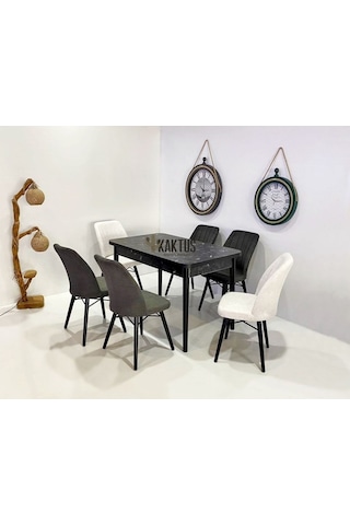 6 Kişilik Açılır Masa Sandalye Takımı Mutfak Masası Takımı Salon Masası Yemek Masası Masa Takımı Gri & Krem