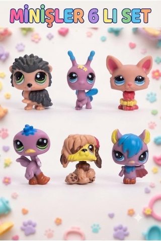 Pet Star Little Sevimli Minişler 6'lı Miniş Oyuncak Seti Hayvan Figür ve Aksesuarları 3046A42