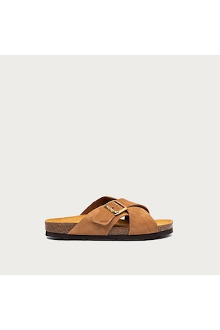 Terra Terlik Kadın 17b3 Frau Velour-s Suede Crossover-strap Slıders Toprak