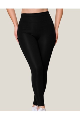 Toparlayıcı Yüksek Bel Kadın Günlük Spor Parlak Tayt SiYAH