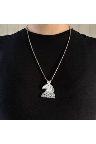 925 Ayar Gümüş Kartal Tasarım Kral Zincirli Erkek Kolye Gümüş