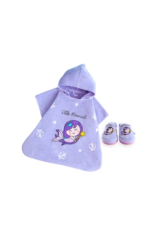 Milk&Moo Küçük Deniz Kızı Desen Çocuk Panço ve Ev Terliği