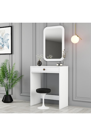 Lizbon Mini Makyaj Masası Aynalı - Beyaz / Beyaz