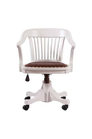 Throne Deri Döşemeli Ahşap Ofis Sandalyesi Beyaz