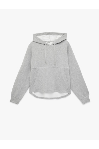 Koton Uzun Kollu Cepli Modal Kumaş Kapüşonlu Sweatshirt Gri 6sak10140ek