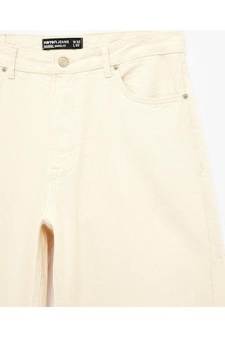 Koton Pamuklu Bol Normal Bel Cepli Oversize Barrel Fit Jean Pantolon Ekru 6sam40423nd