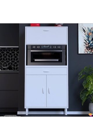 Modilayn Vio 85x163,4x32.5 Cm Çekmeceli, Kapaklı, Ekmeklikli. Mini/midi Mikrodalga Mutfak Dolabı Beyaz