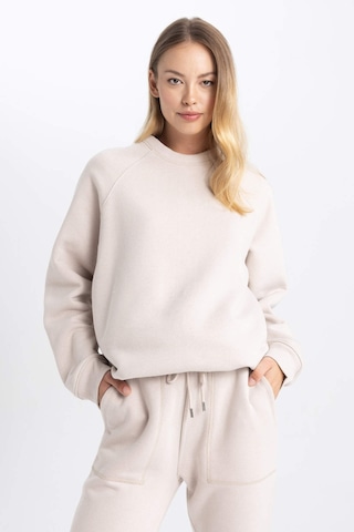 Defacto Oversize Geniş Kalıp Bisiklet Yaka Kalın Basic Düz Casual Sweatshirt V2697AZ23WNBG187 Bej