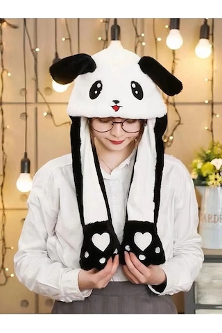 Londonstore Oynar Kulaklı Peluş Panda Figürlü Şapka Sarı