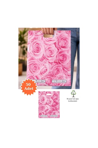Güçlendirilmiş El Geçmeli Takviyeli Mağaza Poşeti Elit Gül Desen Baskılı Poşet No 4 39 X 48 Cm 50 Adet