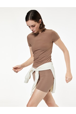 Koton Slim Fit Kısa Kollu Bisiklet Yaka Spor Tişört Vizon 6wak10154nk 02x