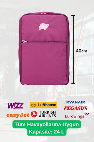 Jet Turtle Seyahat Sırt Çantası 40cm 40x25x15 Cm Pegasus, Wizz Air, Ryanair, El Valizi Koltuk Altı Valizi Koyu Pembe