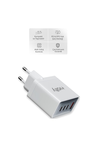Hızlı Şarj Adaptörü 67w Gan + Type-c Kablo 100w Pd 4 Port, İphone & Samsung Uyumlu V0102012